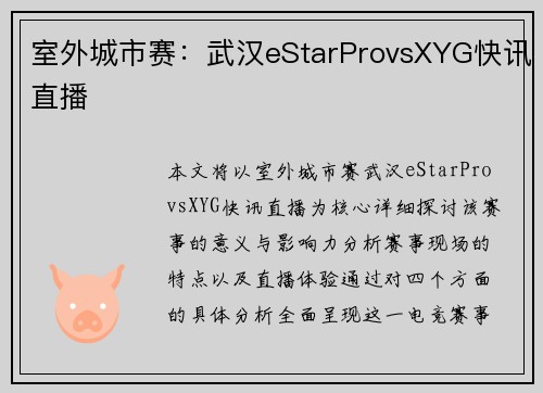 室外城市赛：武汉eStarProvsXYG快讯直播